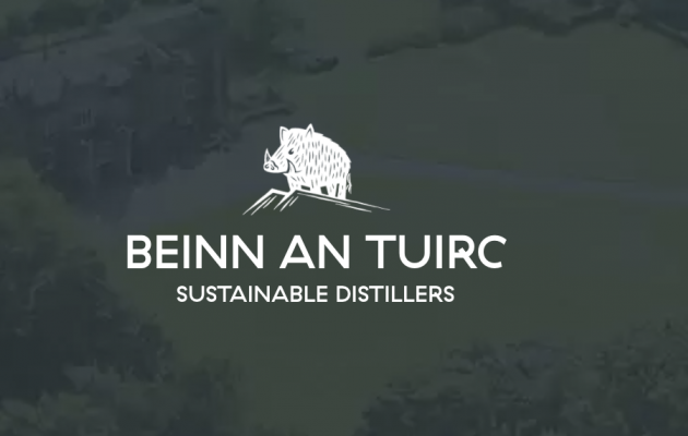 "Beinn an Tuirc Distillers Ltd Sustainable Distillers" in text with a graphic of a boar