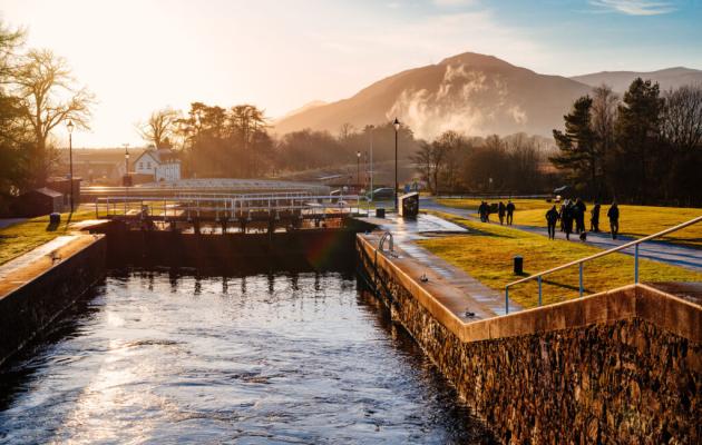 Canal in Fort William in sunset 