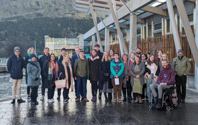 Rural and island young people outside the Scottish Parliament