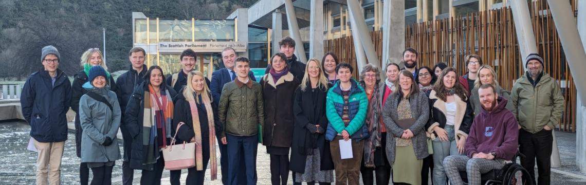 Rural and island young people outside the Scottish Parliament
